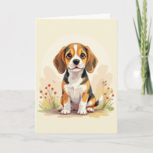 Carte Joli chiot Beagle tricolore noir, fauve et blanc