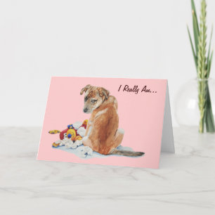 Carte Joli chiot brun avec chien en peluche à l'air déso