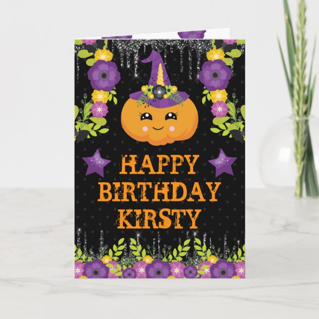 Carte Joli Citrouille Halloween Floral Joyeux Anniversai (Devant)