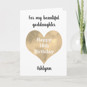 Carte Joli coeur d'or Joyeux 16e anniversaire Godgirl