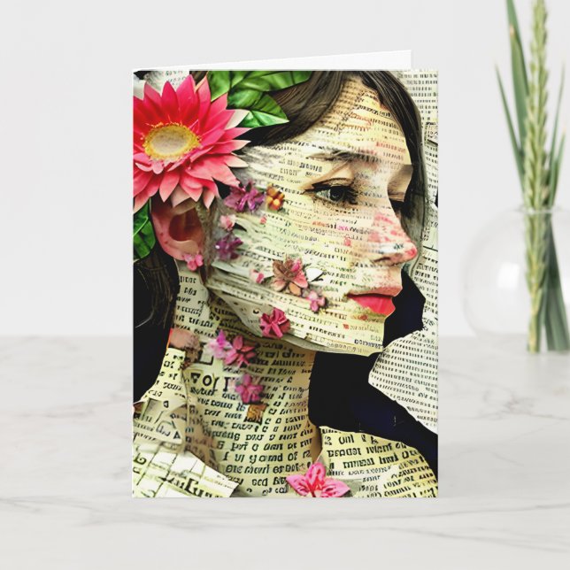 Carte Joli collage d'art féminin | Penser à votre sujet (Devant)