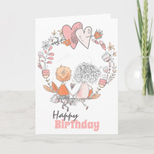 Carte Joli couple fleuri couronne romantique anniversair