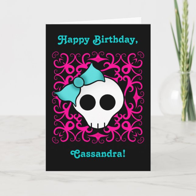 Carte Joli crâne gothique anniversaire pour une fille ad (Devant)