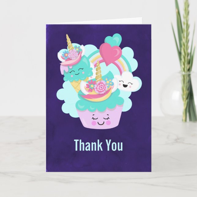 Carte Joli Cupcake et Glace Heureuse Merci (Devant)