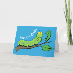 Carte Joli dessin animé de chenille verte mignonne