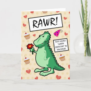 Carte Joli Dinosaure Dinosaur Fleur de Cartoon Joyeux An