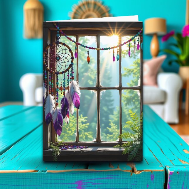 Carte Joli Dreamcatcher violet dans la fenêtre Anniversa (Créateur téléchargé)