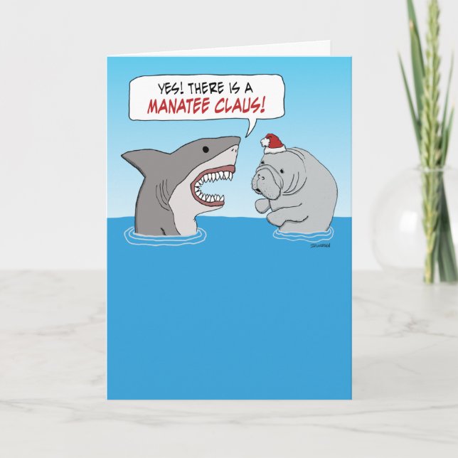 Carte Joli et drôle requin et Manatee Claus Noël (Devant)