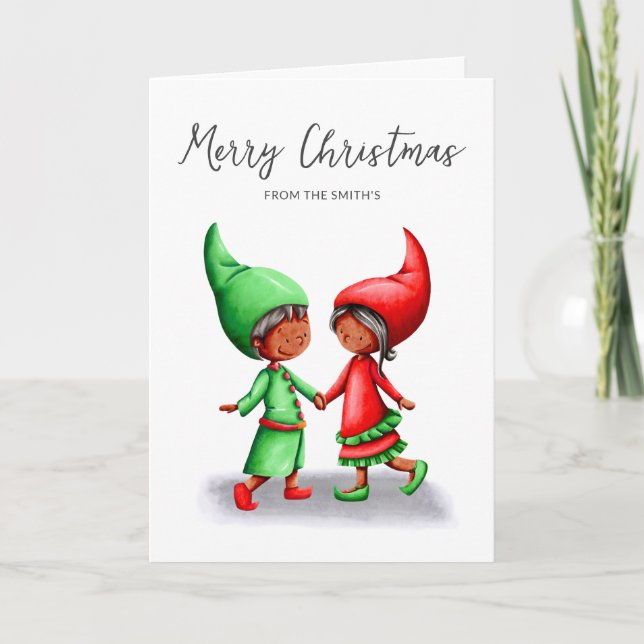 Carte Joli Festif Elfes Noires Joyeux Noël (Devant)