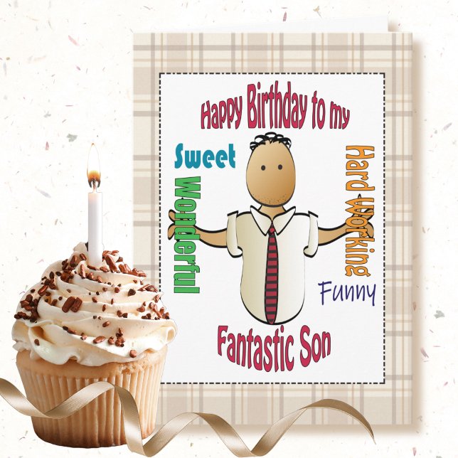 Carte Joli Fils Adulte Caricature Ethnique Anniversaire  (Créateur téléchargé)