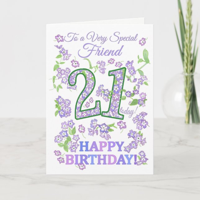 Carte Joli Floral 21ème anniversaire Ami spécial (Devant)