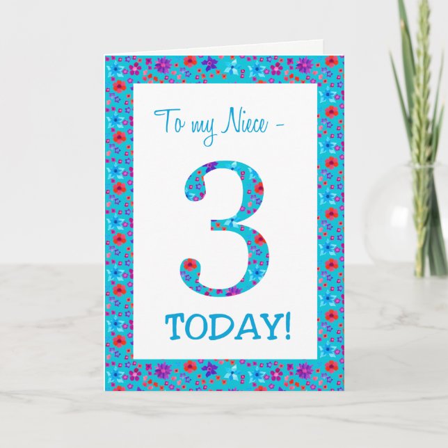 Carte Joli Floral 3ème anniversaire pour Niece Blue (Devant)