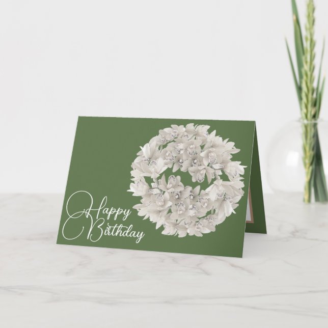 Carte Joli Floral Blanc Orchidée Fleur Garland Anniversa (Devant)