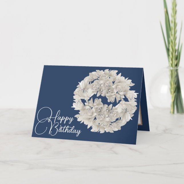 Carte Joli Floral Blanc Orchidée Fleur Garland Anniversa (Devant)
