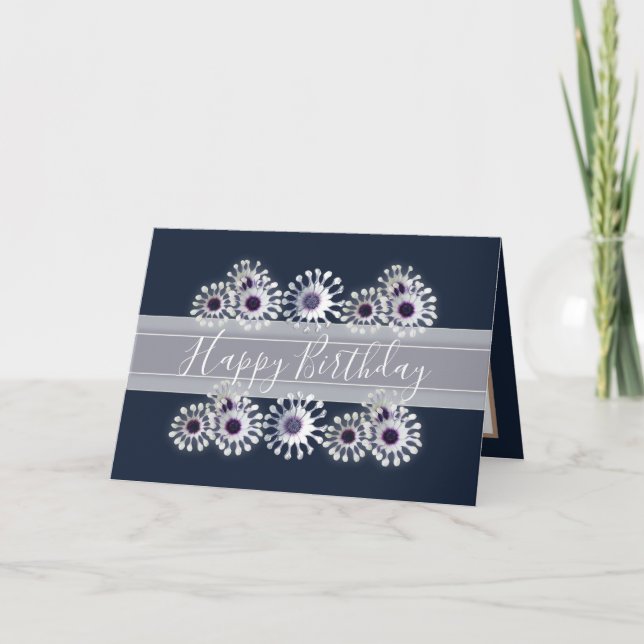 Carte Joli Floral Elegant Daisy Flower Navy Anniversaire (Devant)