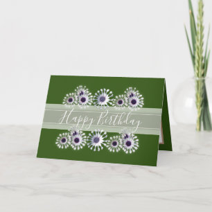 Carte Joli Floral Elegant Fleur Faisy Vert Anniversaire