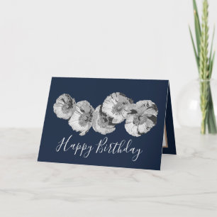 Carte Joli floral moderne Fleur de Pavot Marine Annivers