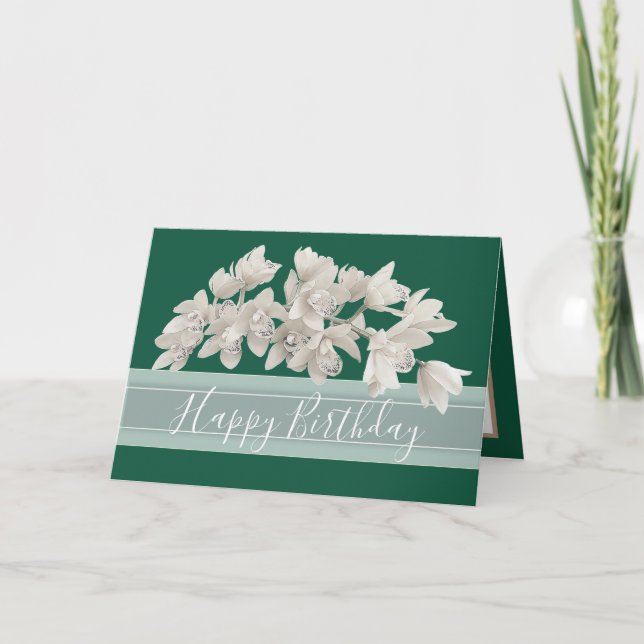 Carte Joli Floral Moderne Orchidée Fleur verte Anniversa (Devant)