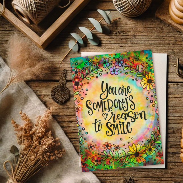Carte Joli floral Motif de sourire Citation de quelqu’un (Créateur téléchargé)