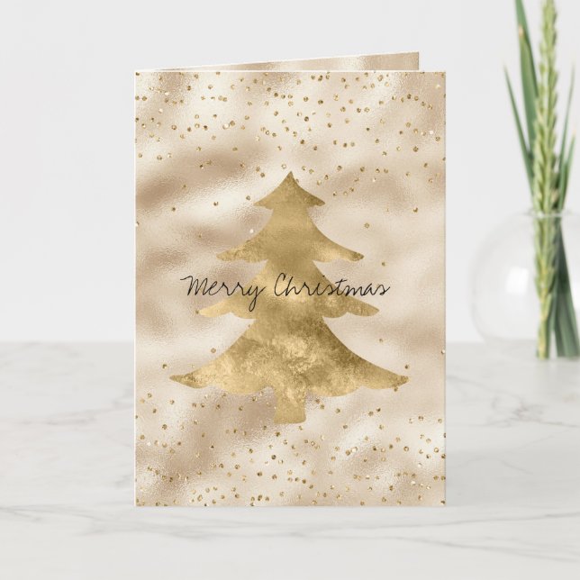 Carte Joli Glam Gold Sparkle Dots Arbre de Noël (Devant)