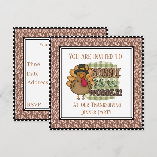 Carte joli gobble wobble fête Thanksgiving (Devant / Derrière)