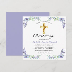 Carte Joli Gold Cross Lavender Floral Christening