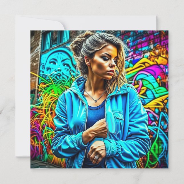 Carte Joli Graffiti Urban Street Art Girl (Devant)