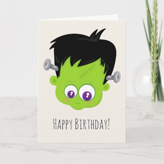 Carte Joli Green Frankenstein Monster Visage Anniversair (Devant)