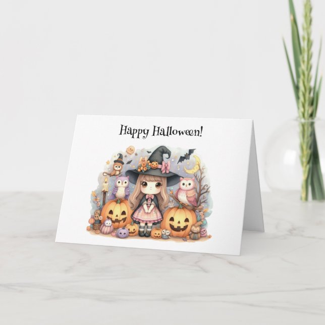 Carte Joli Halloween Kawaii Salutation (Devant)