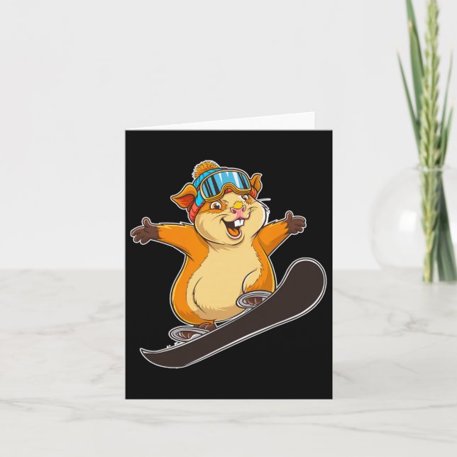 Carte Joli Hamster De Snowboard Avec Lunettes (Devant)