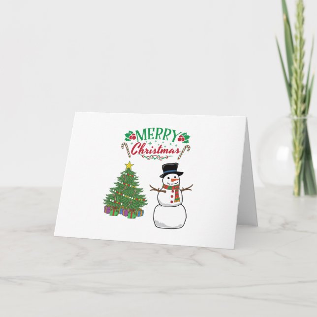 Carte Joli Homme De Neige De Noël Avec Chat (Devant)