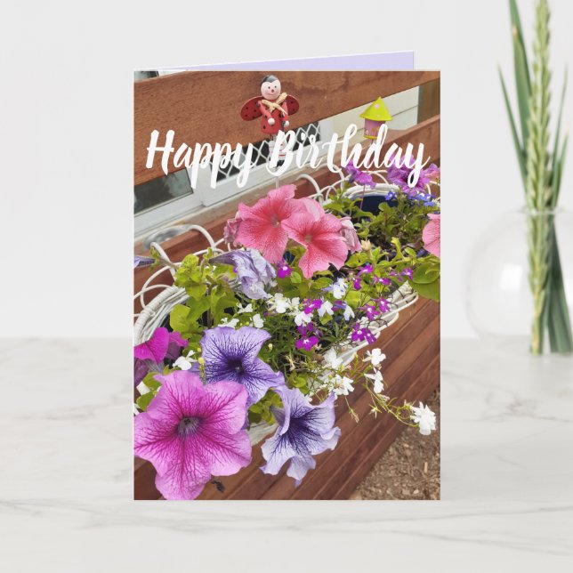 Carte Joli Jardin de Petunias Rose et Violet Anniversair (Devant)