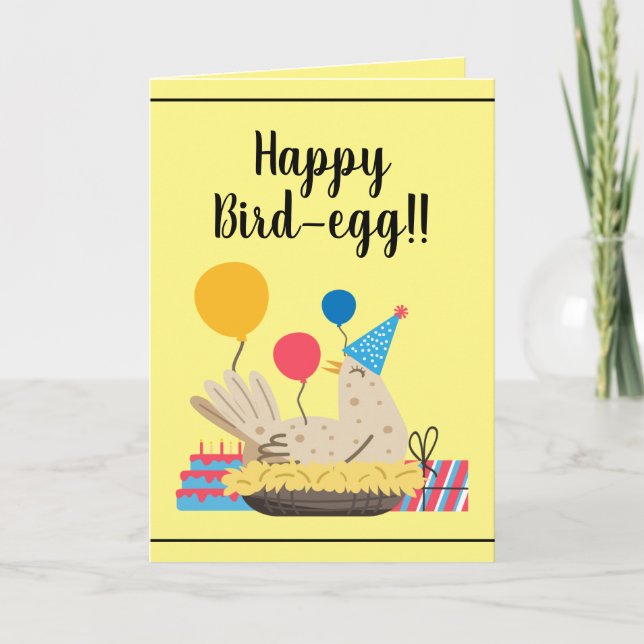 Carte Joli Jaune Funny Poulets Humour Ballons Anniversai (Devant)
