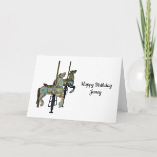 Carte Joli Joyeux Parcours Carrousel Chevaux Anniversair