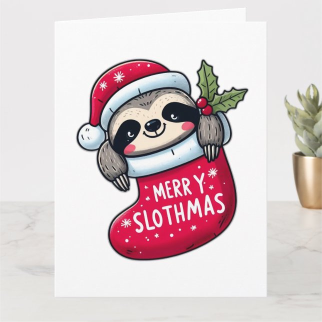 Carte Joli "Joyeux Slothmas" Noël (Petite plante)