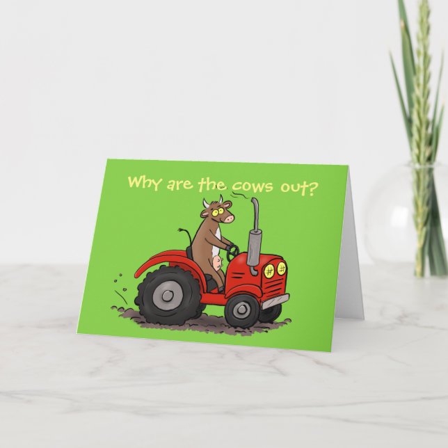 Carte Joli joyeux vache conducteur tracteur dessin d'ann (Devant)