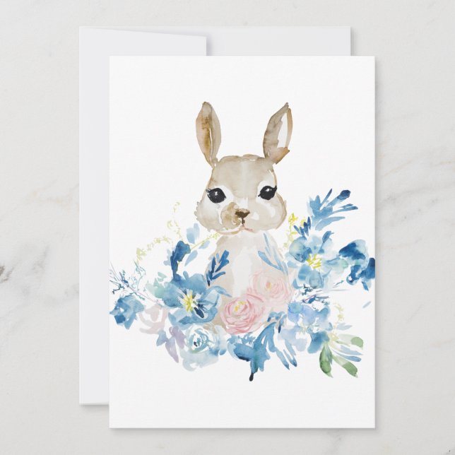 Carte Joli lapin avec fleurs d'aquarelle (Devant)