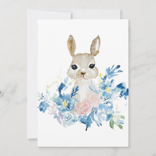 Carte Joli lapin avec fleurs d'aquarelle