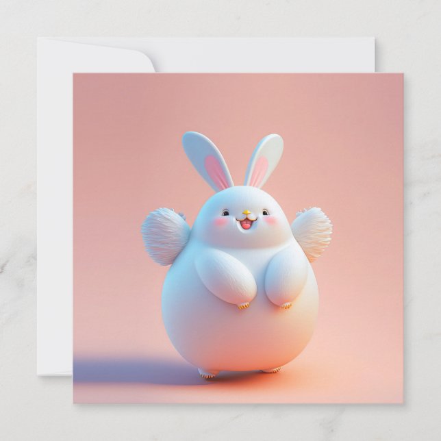 Carte Joli Lapin Blanc Gras Avec Ailes (Devant)