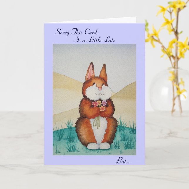 Carte Joli lapin brun et des fleurs amusant anniversaire (Fleur jaune)