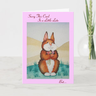 Carte Joli lapin brun et fleurs fête tardive