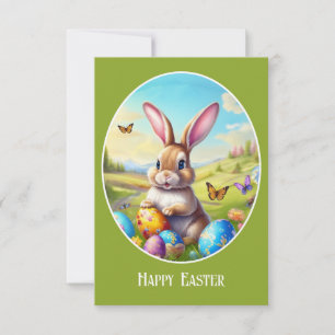 Carte Joli lapin de Pâques dans un paysage -