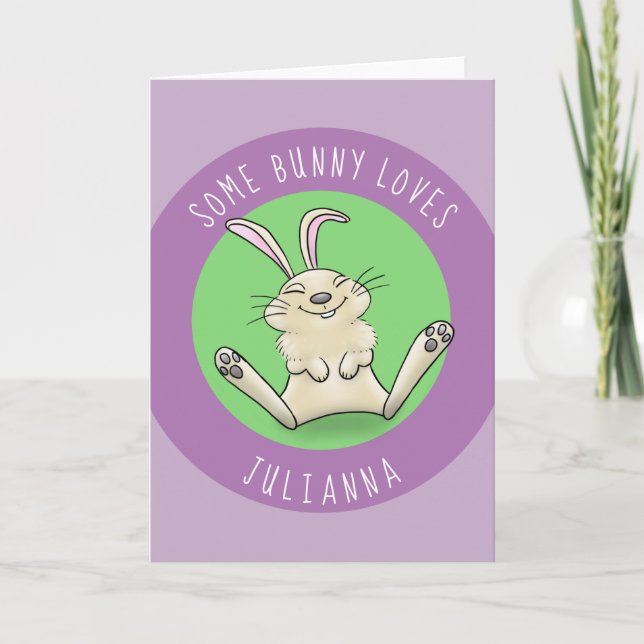 Carte Joli lapin mauve mauve souriant dessin animé (Devant)