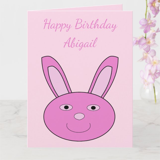 Carte Joli Lapin Rose Visage Printemps Personnalisé Anni (Orchidée)
