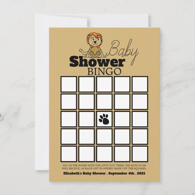 Carte Joli Lionceau, Bingo de Baby Shower (Devant)