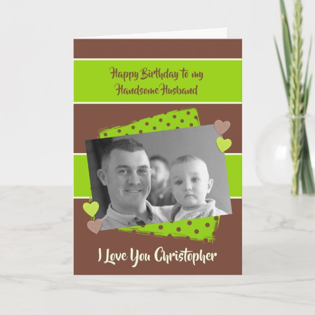 Carte Joli Mari brun et vert photo d'anniversaire (Devant)