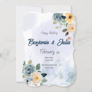 Carte Joli mariage floral bleu bleu bleu bleu-bleu-bleu