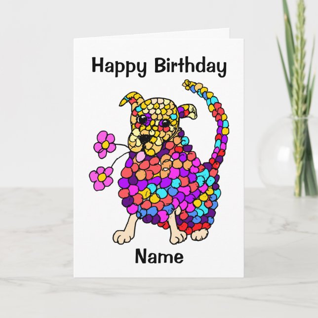 Carte Joli Mosaic Chien Drôle Caricature Anniversaire (Devant)