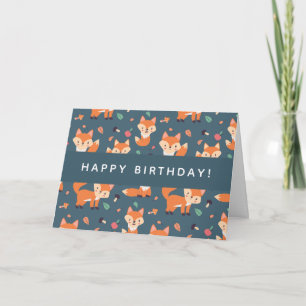 Carte Joli motif de renard orange Joyeux Anniversaire