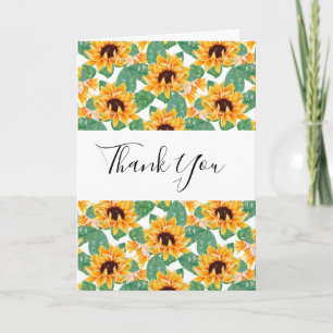 Carte Joli Motif de tournesol Jaune & Merci vert